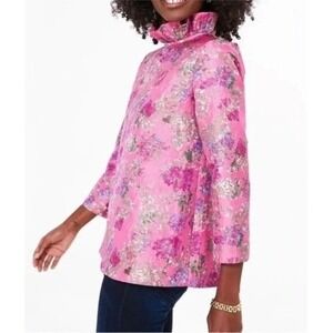 Tuckernuck x Cameron Eubanks Wimberly Peony Faye Pink Floral Jaquard Blouse Med